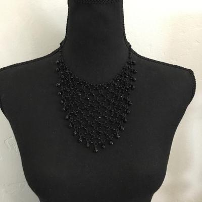 Beautiful jet, black, faceted, glass bead bib necklace