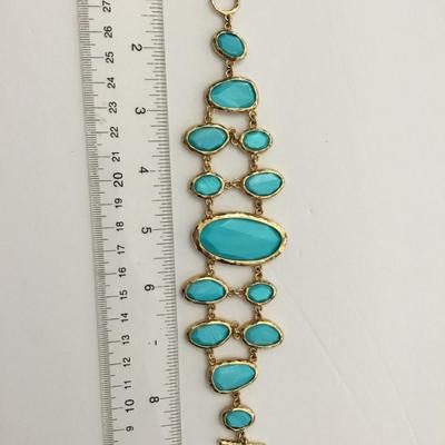 Gorgeous, gold, toned, turquoise, shell or glass wide toggle bracelet very beautiful very nice