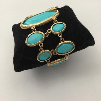 Gorgeous, gold, toned, turquoise, shell or glass wide toggle bracelet very beautiful very nice