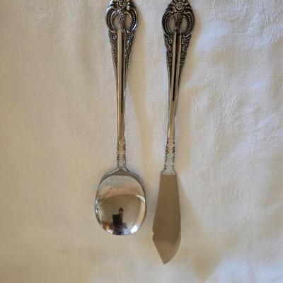 National stainless Japan flatware set - cream pitcher - candle sticks by Avon - and a beautiful metal covered butter dish