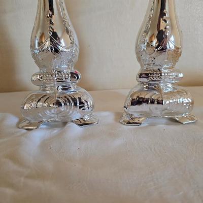 National stainless Japan flatware set - cream pitcher - candle sticks by Avon - and a beautiful metal covered butter dish