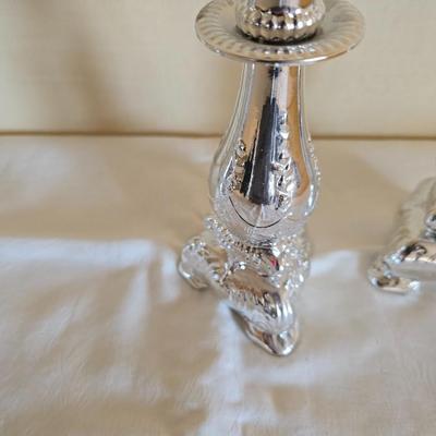 National stainless Japan flatware set - cream pitcher - candle sticks by Avon - and a beautiful metal covered butter dish