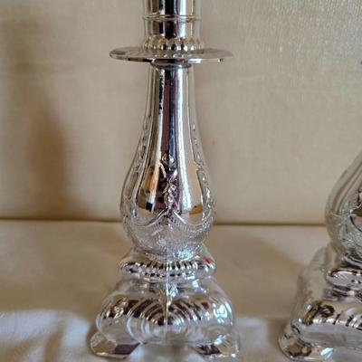 National stainless Japan flatware set - cream pitcher - candle sticks by Avon - and a beautiful metal covered butter dish