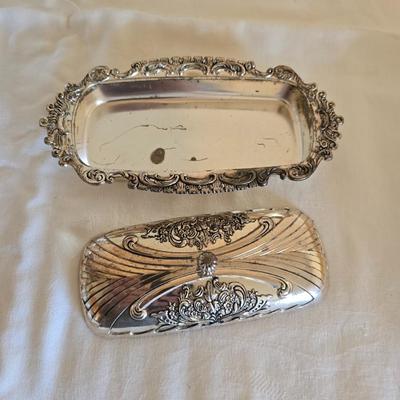 National stainless Japan flatware set - cream pitcher - candle sticks by Avon - and a beautiful metal covered butter dish