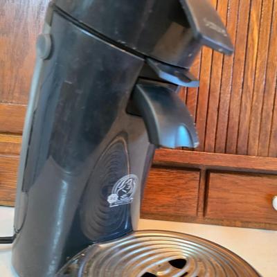 Philips Senseo coffee pod machine. - large white mug and a vintage Pioneer Seed advertising vacuum carafe