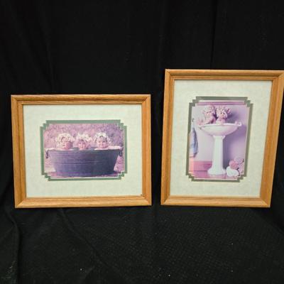Angel figures with two framed Anne Geddes framed wall art pictures