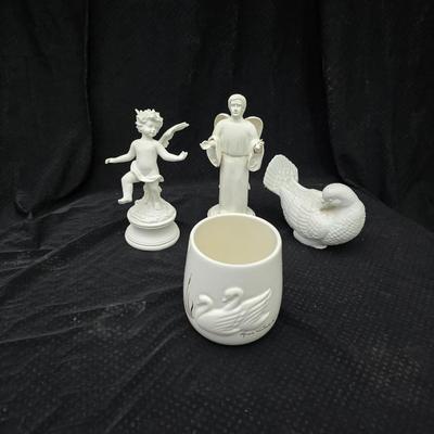 Angel Moroni from Old Roberts Ministry = Objects d' art "Fall" Intaglio Angel figure -Porcelain Dove bird and a swan vase...