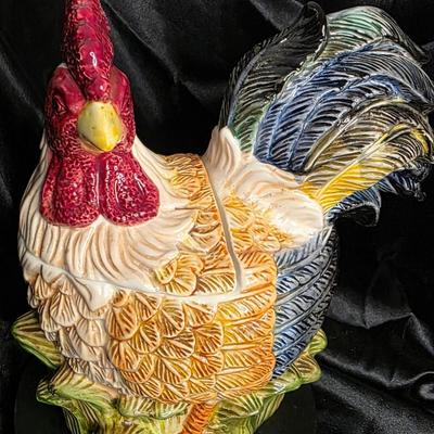 Vintage Jay Import Majolica Rooster Cookie Jar - Large Hand-Painted Ceramic Chicken Canister