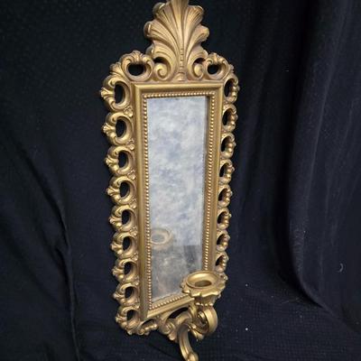 Homco Dart wall sconce with a smoked mirror and a gold-toned plastic frame. with angels - gold cherub or putto.wall art and vintage gold...