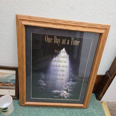 Religious wall art and decor = First Assembly of God Greeley church and mug - Give your heart to God now trivet - One day at a time...