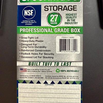Sale Photo Thumbnail #131: Black and yellow heavy duty stackable 27 gallon storage bins by Greenmade. Very clean, near-new condition.