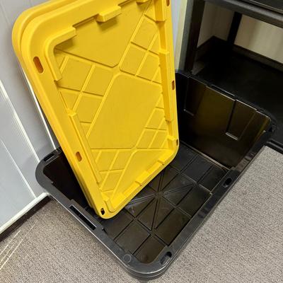 Sale Photo Thumbnail #129: Black and yellow heavy duty stackable 27 gallon storage bins by Greenmade. Very clean, near-new condition.