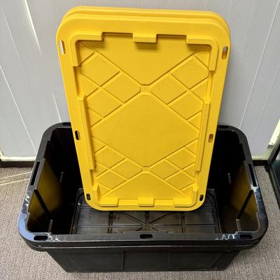 Sale Photo Thumbnail #128: Black and yellow heavy duty stackable 27 gallon storage bins by Greenmade. Very clean, near-new condition.