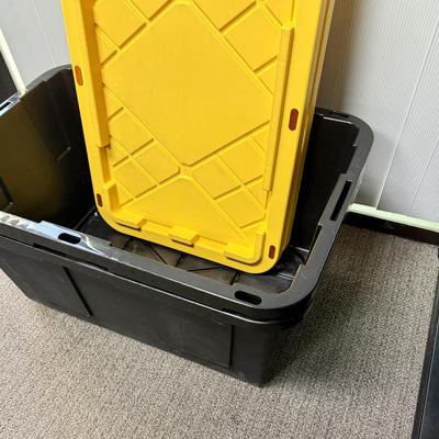 Sale Photo Thumbnail #130: Black and yellow heavy duty stackable 27 gallon storage bins by Greenmade. Very clean, near-new condition.