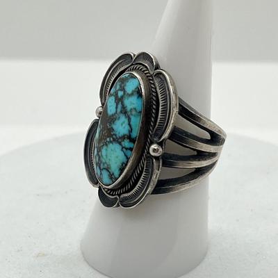 LOT 44: Sterling Silver Signed Native American Turquoise Rings - 20.3 GTW