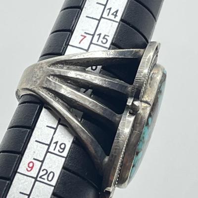 LOT 44: Sterling Silver Signed Native American Turquoise Rings - 20.3 GTW