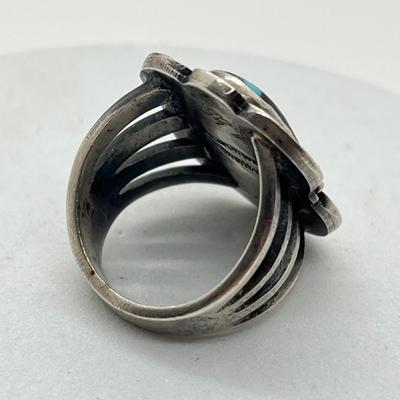 LOT 44: Sterling Silver Signed Native American Turquoise Rings - 20.3 GTW