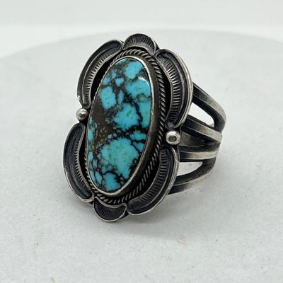 LOT 44: Sterling Silver Signed Native American Turquoise Rings - 20.3 GTW