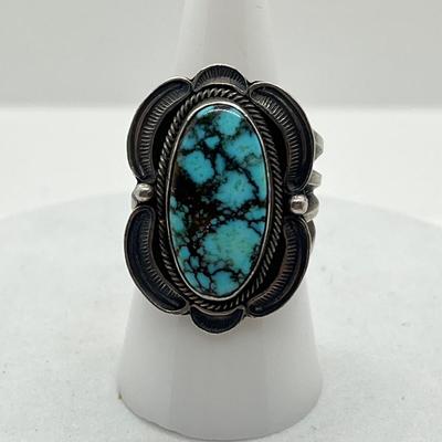 LOT 44: Sterling Silver Signed Native American Turquoise Rings - 20.3 GTW