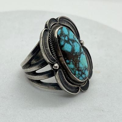 LOT 44: Sterling Silver Signed Native American Turquoise Rings - 20.3 GTW