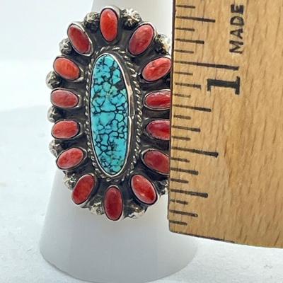 LOT 44: Sterling Silver Signed Native American Turquoise Rings - 20.3 GTW