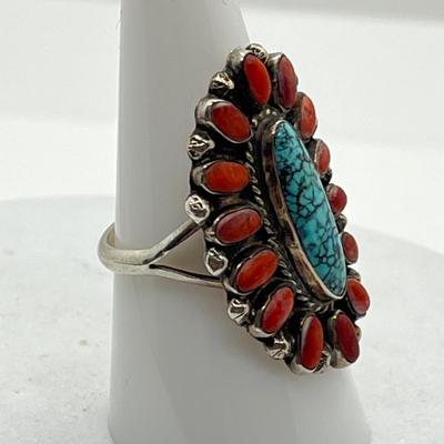 LOT 44: Sterling Silver Signed Native American Turquoise Rings - 20.3 GTW