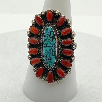 LOT 44: Sterling Silver Signed Native American Turquoise Rings - 20.3 GTW