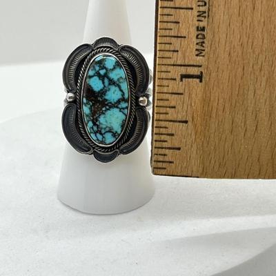 LOT 44: Sterling Silver Signed Native American Turquoise Rings - 20.3 GTW