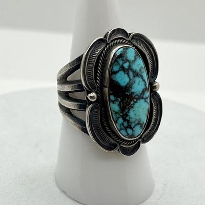 LOT 44: Sterling Silver Signed Native American Turquoise Rings - 20.3 GTW