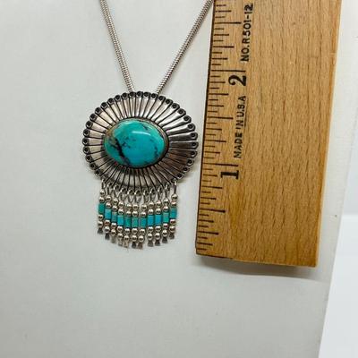 LOT 45: Sterling Silver Native American Turquoise Pendant on 17" Necklace - 15.4 GTW