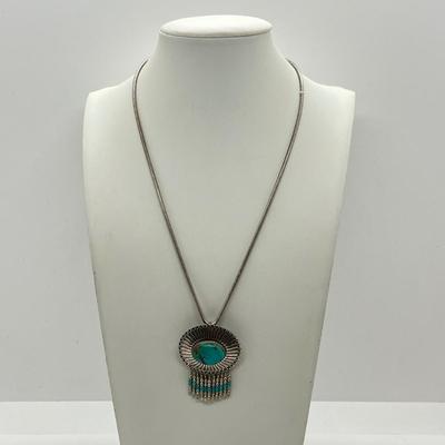 LOT 45: Sterling Silver Native American Turquoise Pendant on 17" Necklace - 15.4 GTW