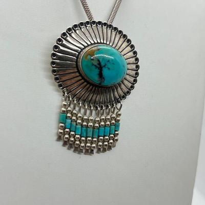 LOT 45: Sterling Silver Native American Turquoise Pendant on 17" Necklace - 15.4 GTW