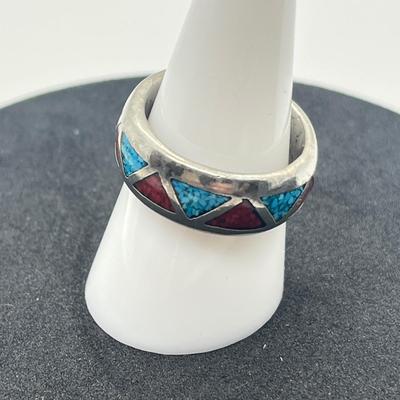 LOT 50: Sterling Silver Southwest Turquoise and Coral Rings - 19.5 GTW