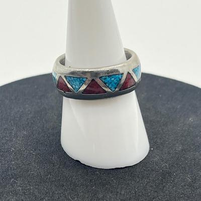 LOT 50: Sterling Silver Southwest Turquoise and Coral Rings - 19.5 GTW