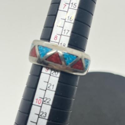 LOT 50: Sterling Silver Southwest Turquoise and Coral Rings - 19.5 GTW