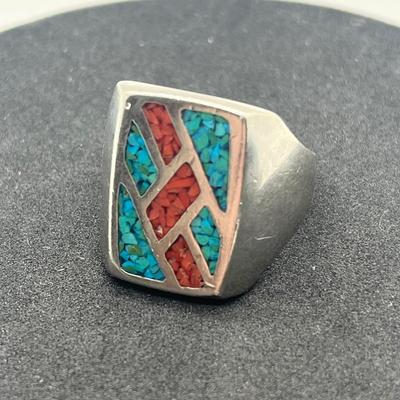 LOT 50: Sterling Silver Southwest Turquoise and Coral Rings - 19.5 GTW