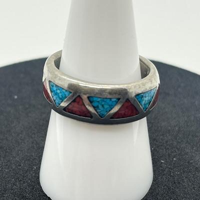 LOT 50: Sterling Silver Southwest Turquoise and Coral Rings - 19.5 GTW