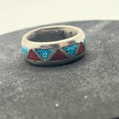 LOT 50: Sterling Silver Southwest Turquoise and Coral Rings - 19.5 GTW