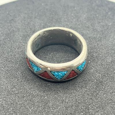LOT 50: Sterling Silver Southwest Turquoise and Coral Rings - 19.5 GTW