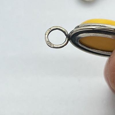 LOT 53: Sterling Silver Amber Earrings, Pendant and 7" Bracelet - 19.5 GTW