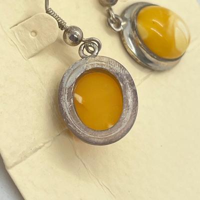 LOT 53: Sterling Silver Amber Earrings, Pendant and 7" Bracelet - 19.5 GTW
