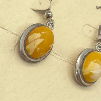 LOT 53: Sterling Silver Amber Earrings, Pendant and 7" Bracelet - 19.5 GTW