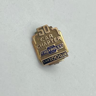 LOT 54: 10K Yellow Gold Chevrolet Car Club Pin (2.1 GTW) + Gold Filled Lincoln Mercury Pin