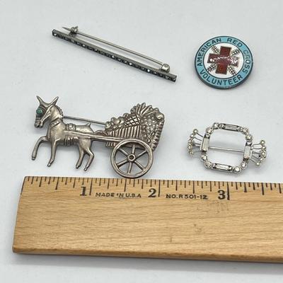 LOT 55: Vintage Sterling Silver Pins - American Red Cross and More - 24.1 GTW