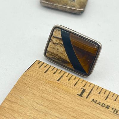 LOT 57: Desert Rose Trading Co. Rectangular Tiger's Eye and Picture Jasper Inlay 925 Earrings - 9.3 GTW