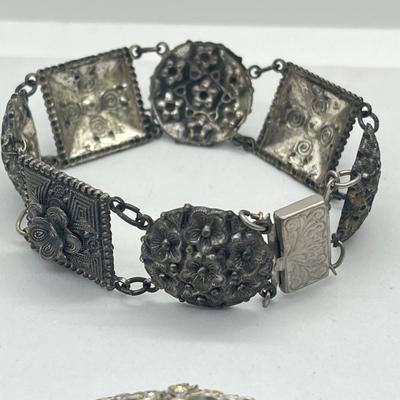 LOT 67: Antique Panel Bracelet (Circa 1920's), Vintage Filigree and Crystal Bracelet and More