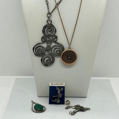 LOT 68: Necklace and Pendant Collection Including Locket and Unique Malachite Pendant