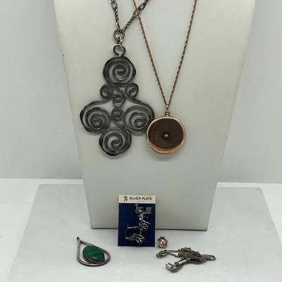 LOT 68: Necklace and Pendant Collection Including Locket and Unique Malachite Pendant