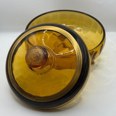 LOT 103: Hand Painted Vintage Chinese “Thousand Flower” Vase & Amber Glass Lidded Footed Candy Dish