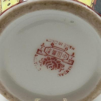 LOT 103: Hand Painted Vintage Chinese “Thousand Flower” Vase & Amber Glass Lidded Footed Candy Dish